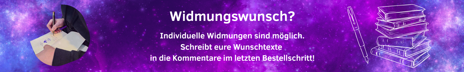 Links rundes Foto von Person, die ein Buch signiert,...